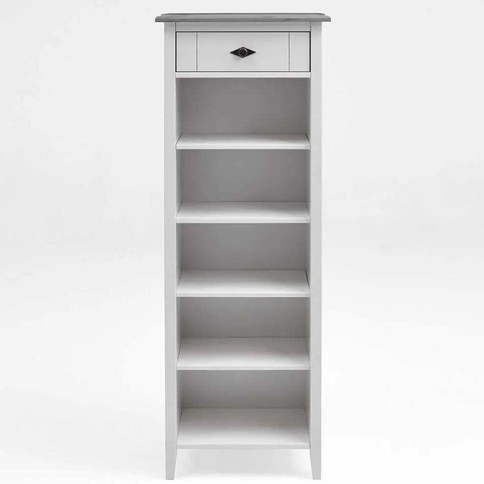 Holz Badregal mit Schublade in Weiß & Grau - Mirandesca