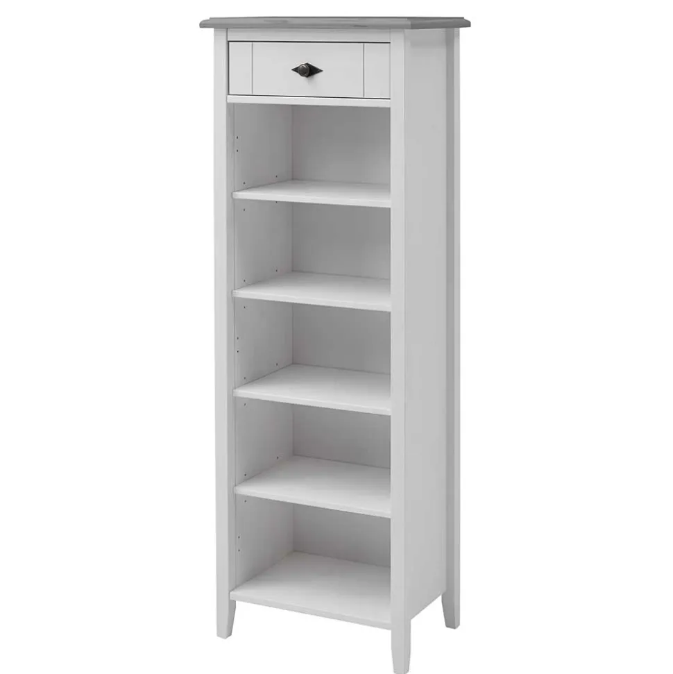 Holz Badregal mit Schublade in Weiß & Grau - Mirandesca