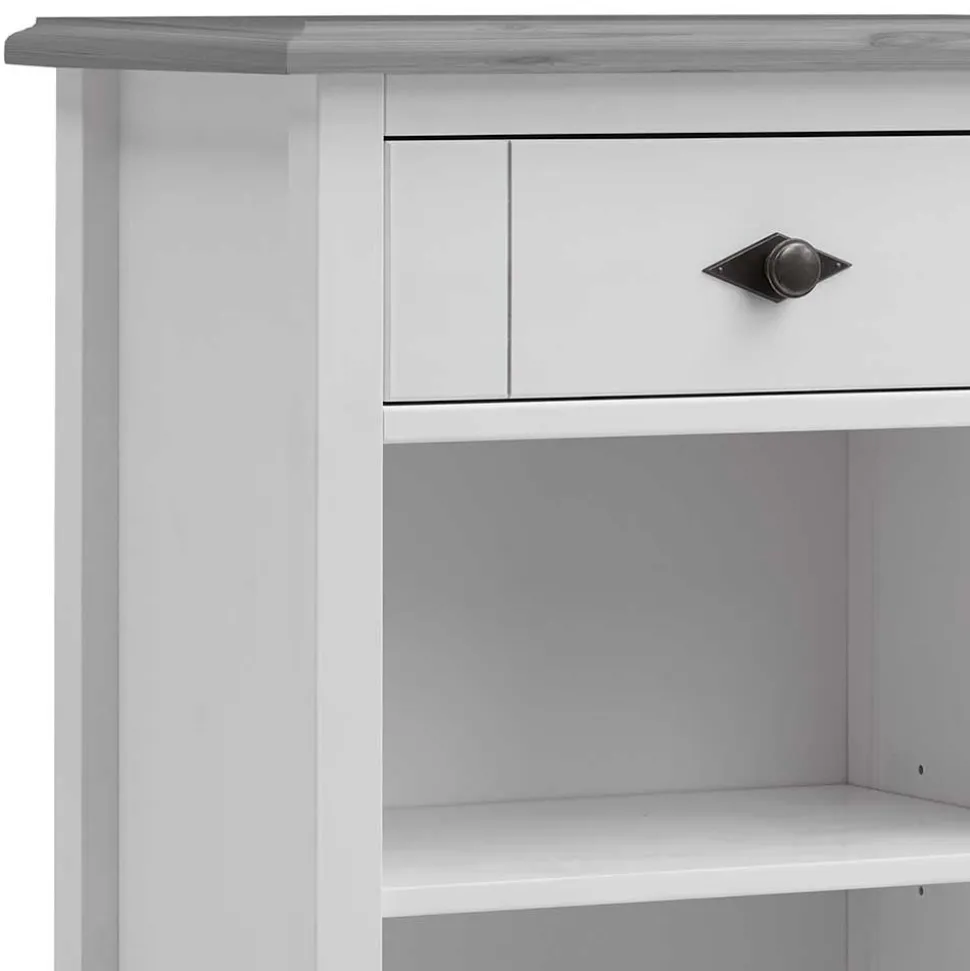 Holz Badregal mit Schublade in Weiß & Grau - Mirandesca