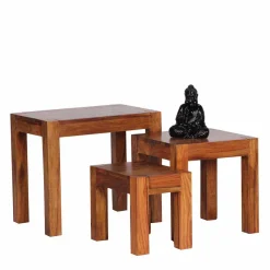 Holz Beistelltisch 3er-Set Hoslo aus Sheesham massiv (dreiteilig)