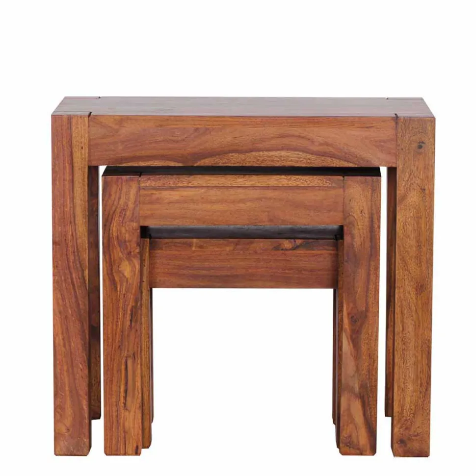 Holz Beistelltisch 3er-Set Hoslo aus Sheesham massiv (dreiteilig)