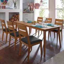 Holz Esstisch mit Stühlen Likes aus Wildeiche massiv (siebenteilig)