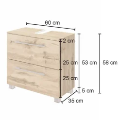 Holz Optik Waschbeckenunterschrank 60x54x35 cm - Lemnas