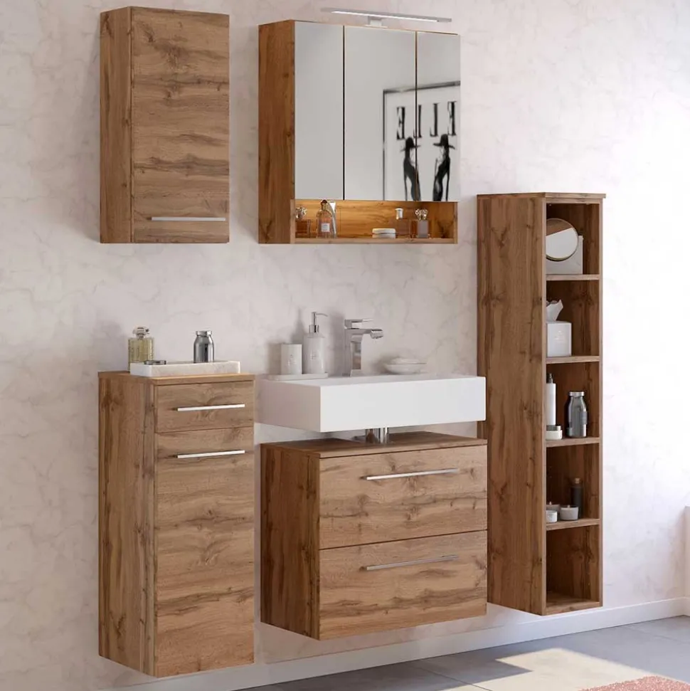 Holz Optik Waschbeckenunterschrank 60x54x35 cm - Lemnas