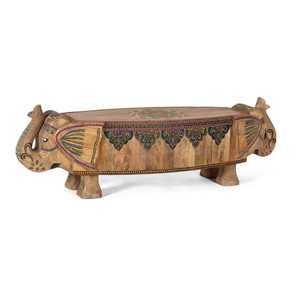 Holzbank mit Elefantenköpfen aus Mangoholz - Lottessa
