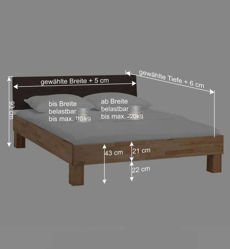 Holzbett massiv Wins mit Polster-Kopfteil Kunstleder Dunkelbraun