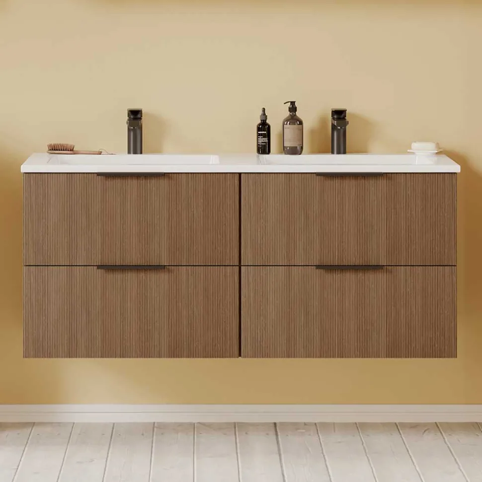 Holzoptik Doppel-Waschtisch in Eiche Dunkel - Ucaida