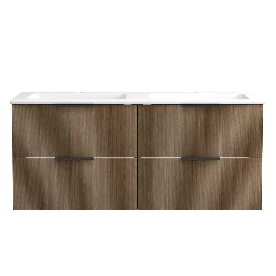 Holzoptik Doppel-Waschtisch in Eiche Dunkel - Ucaida