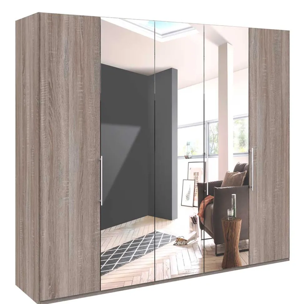 Holzoptik Kleiderschrank mit Spiegel - Crenba