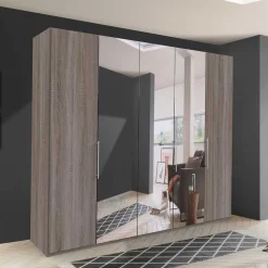 Holzoptik Kleiderschrank mit Spiegel - Crenba