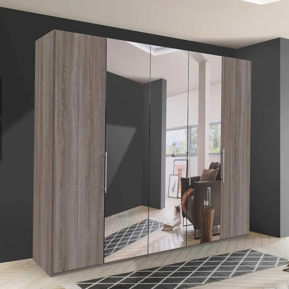 Holzoptik Kleiderschrank mit Spiegel - Crenba