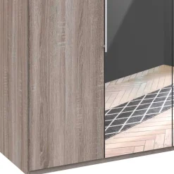 Holzoptik Kleiderschrank mit Spiegel - Crenba