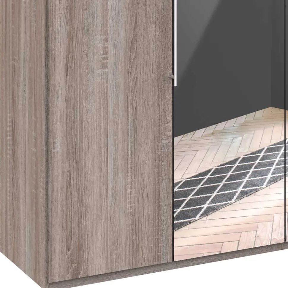 Holzoptik Kleiderschrank mit Spiegel - Crenba