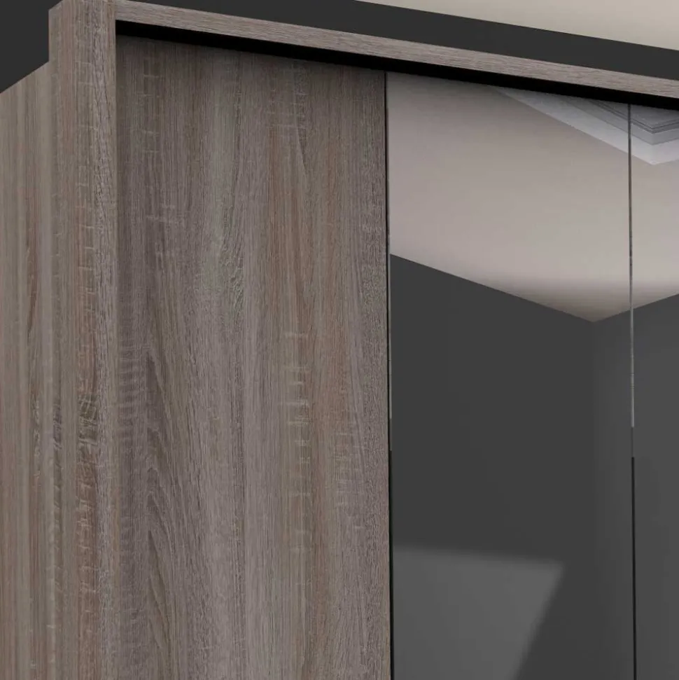 Holzoptik Kleiderschrank mit Spiegel - Crenba