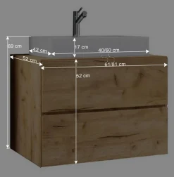 Holzoptik Wand-Waschtisch in Wildeiche Honig - Toulon