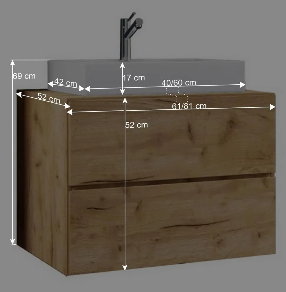 Holzoptik Wand-Waschtisch in Wildeiche Honig - Toulon