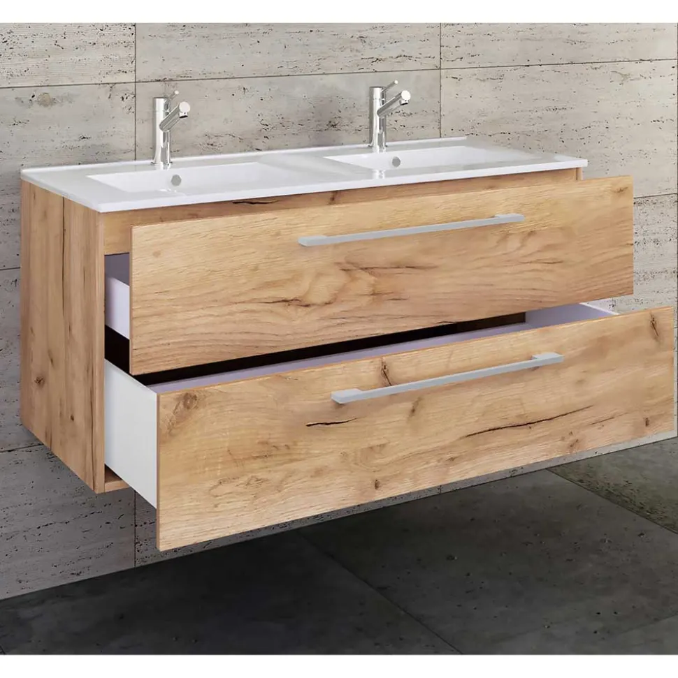 Holzoptik Waschtisch mit zwei Becken - Ursela
