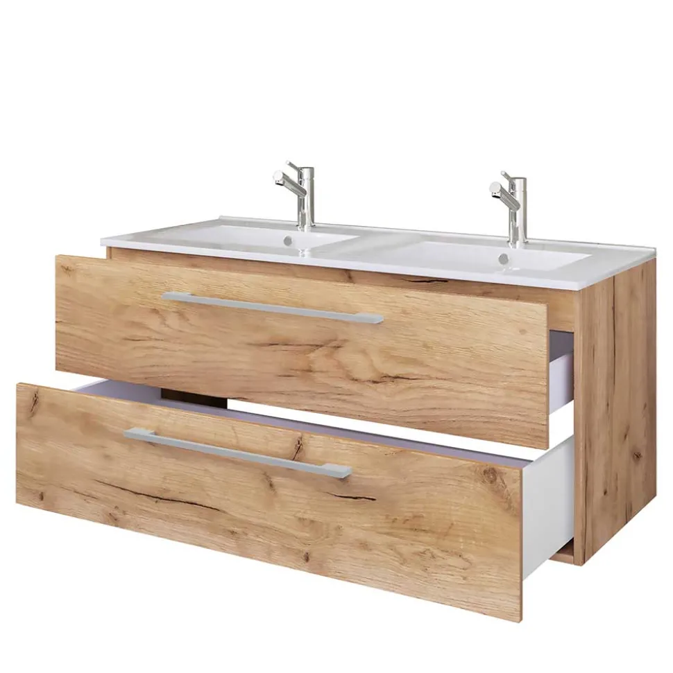 Holzoptik Waschtisch mit zwei Becken - Ursela
