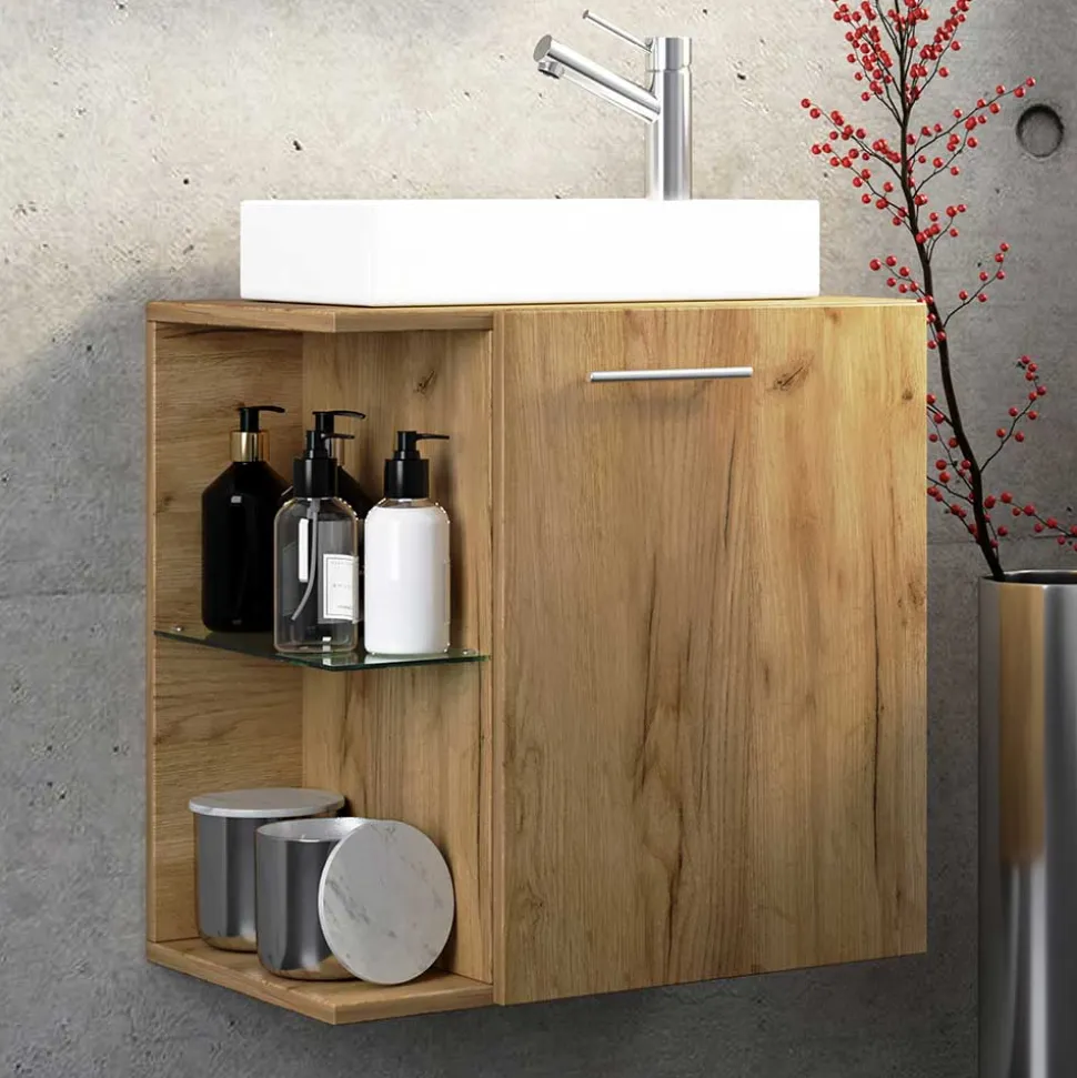 Holzoptik Waschtisch mit Aufsatzwaschbecken - Yulmatro