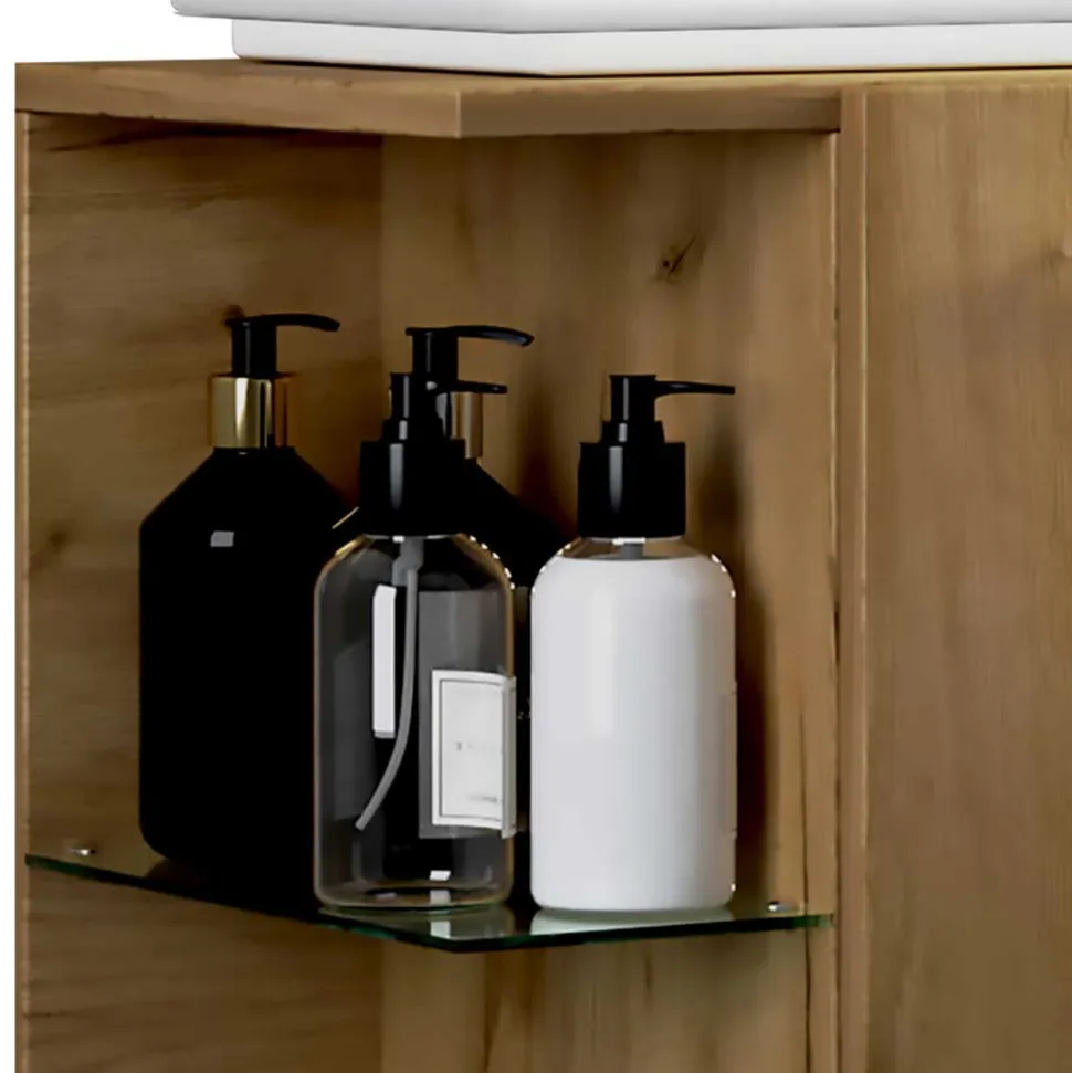 Holzoptik Waschtisch mit Aufsatzwaschbecken - Yulmatro