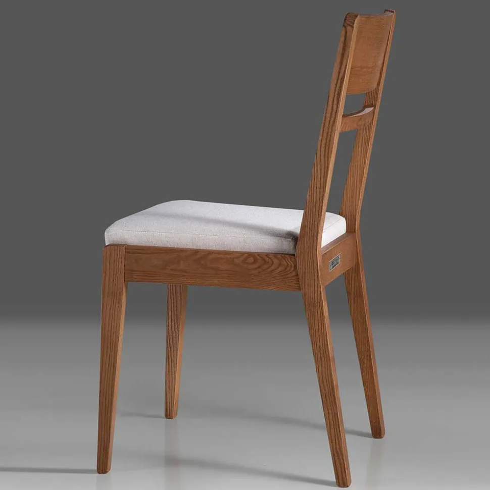 Holzstuhl mit Sitzpolster in Creme Stoff - Altagracia