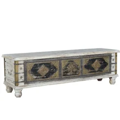 Holztruhe in Antikweiß Schwarz Bronze - Lismiangra