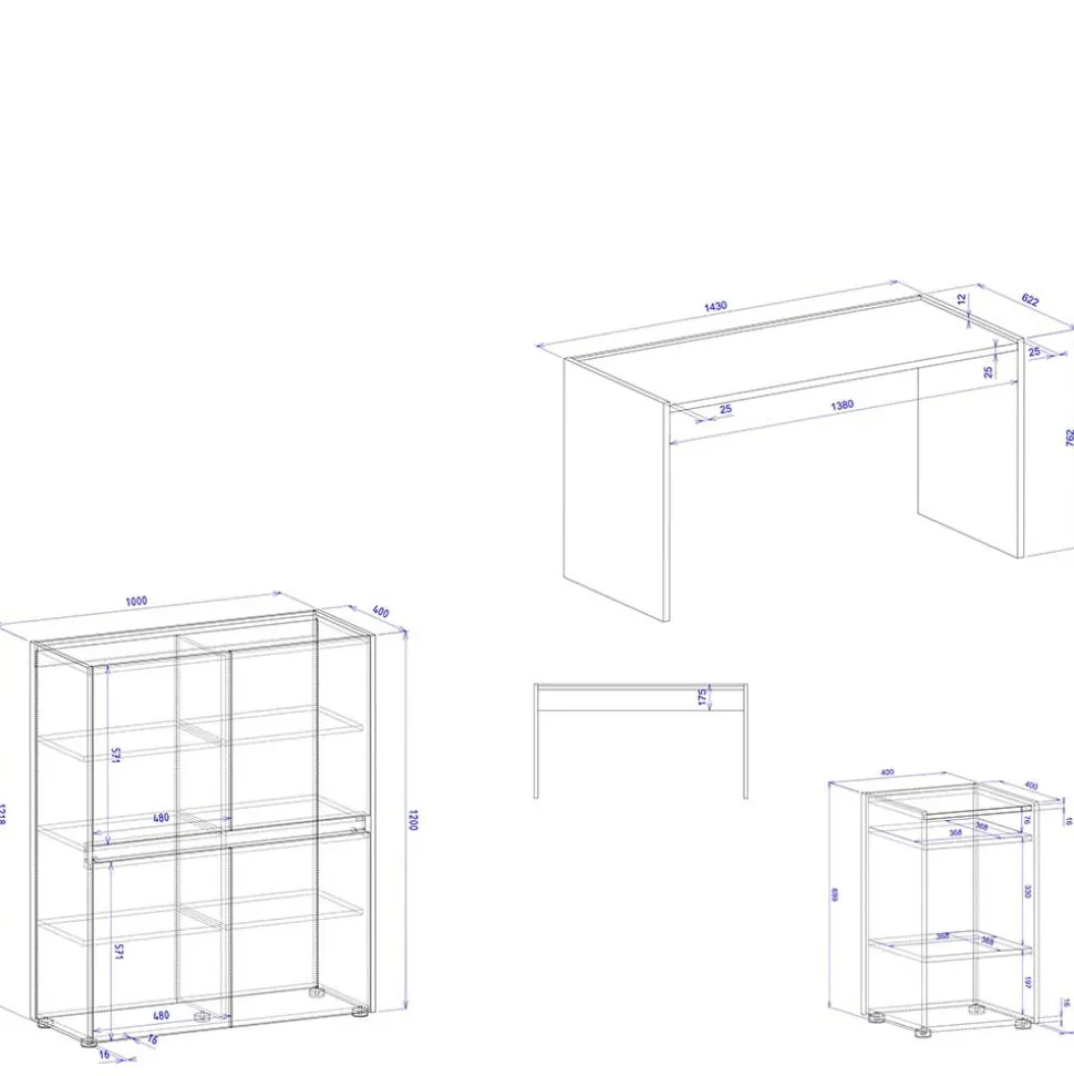 Home Office Einrichtung in Weiß - Nonessia I (dreiteilig)