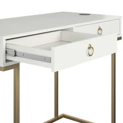 Home Office Schreibtisch in Weiß und Messing - Luco