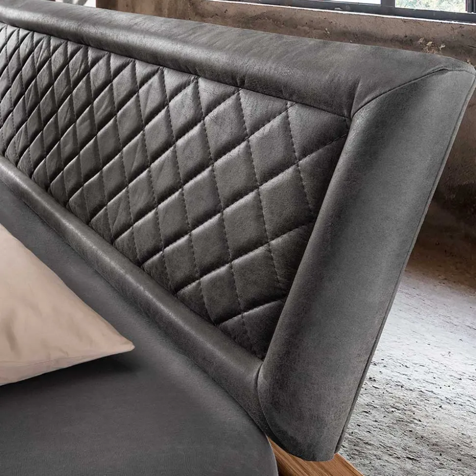Industrial Bett mit Recyclingleder Kopfteil - Cresp