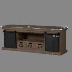 Industrial Chic TV Kommode mit Schiebetüren - Jantonia
