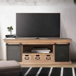 Industrial Chic TV Kommode mit Schiebetüren - Jantonia