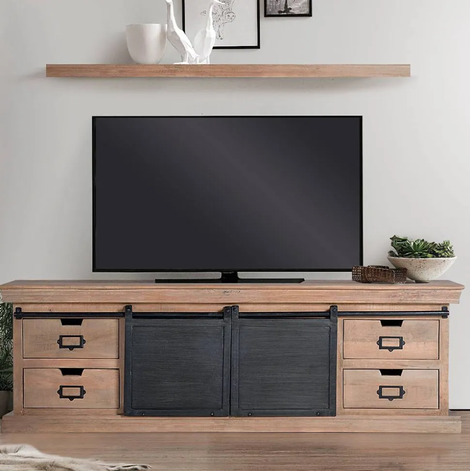 Industrial Chic TV Lowboard mit Schiebetüren - Jantonia