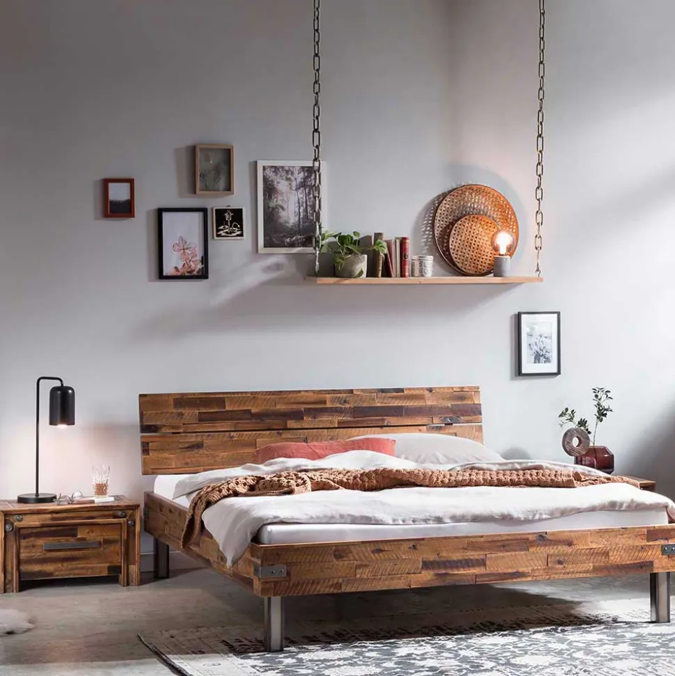 Industrial Einzelbett aus Akazie massiv - Vetonia