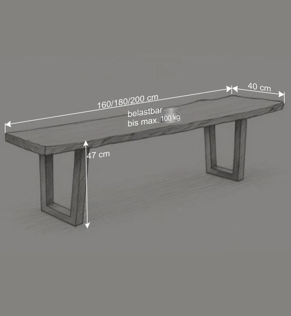 Industrial Esstischbank in Akazie Grau - Facanella