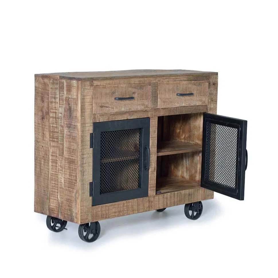 Industrial Kombi-Kommode auf Metall-Rädern - Thiano