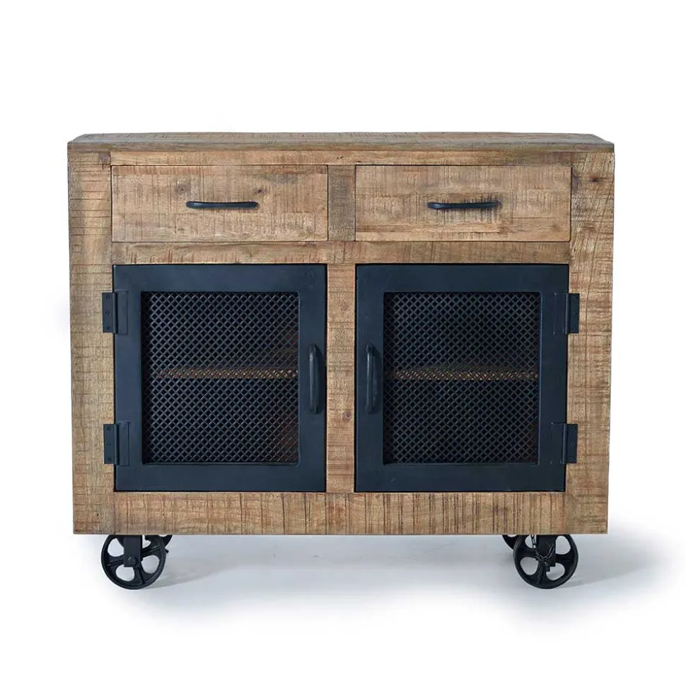 Industrial Kombi-Kommode auf Metall-Rädern - Thiano