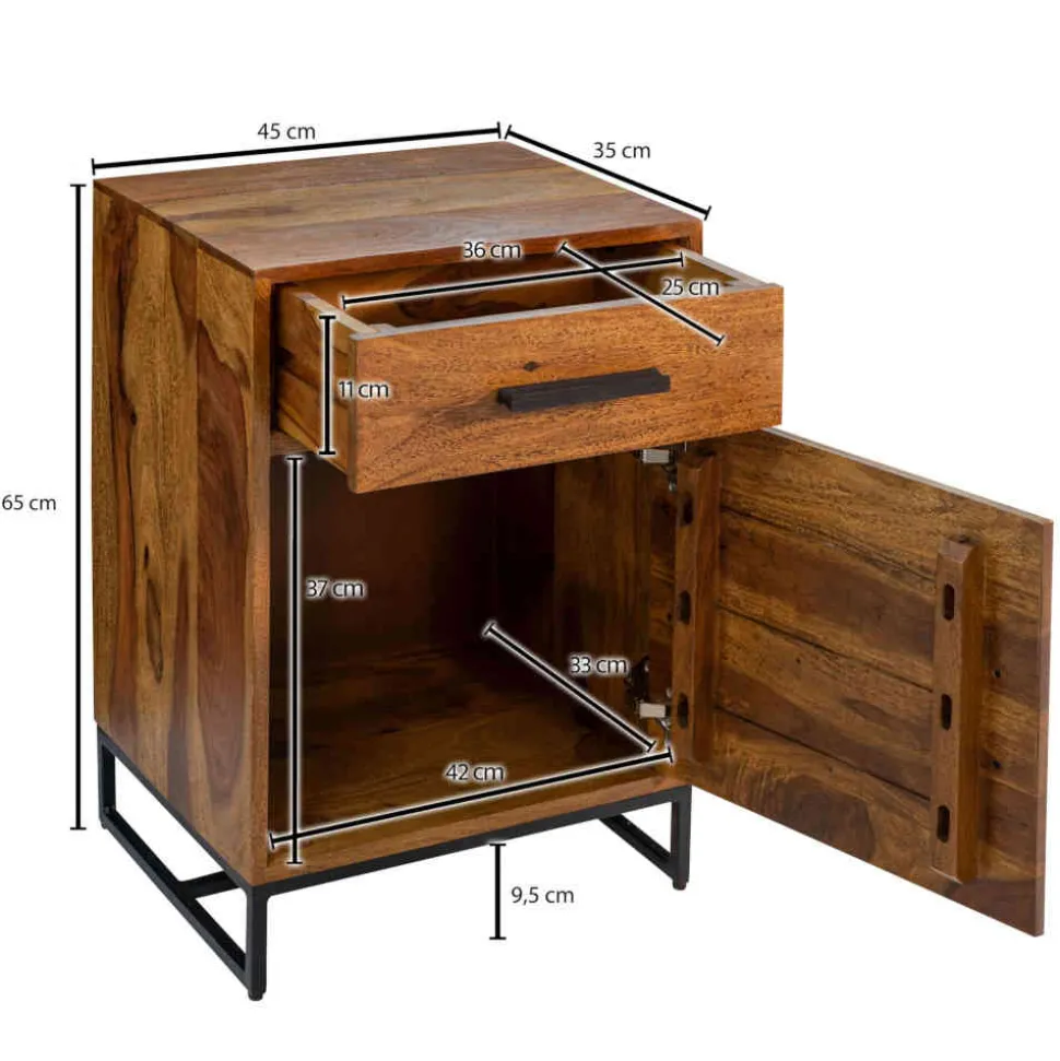 Industrial Nachtschrank mit Schublade und Tür - Vacca