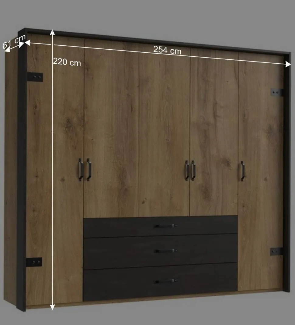 Industrial Schlafzimmerschrank mit fünf Türen - Bram