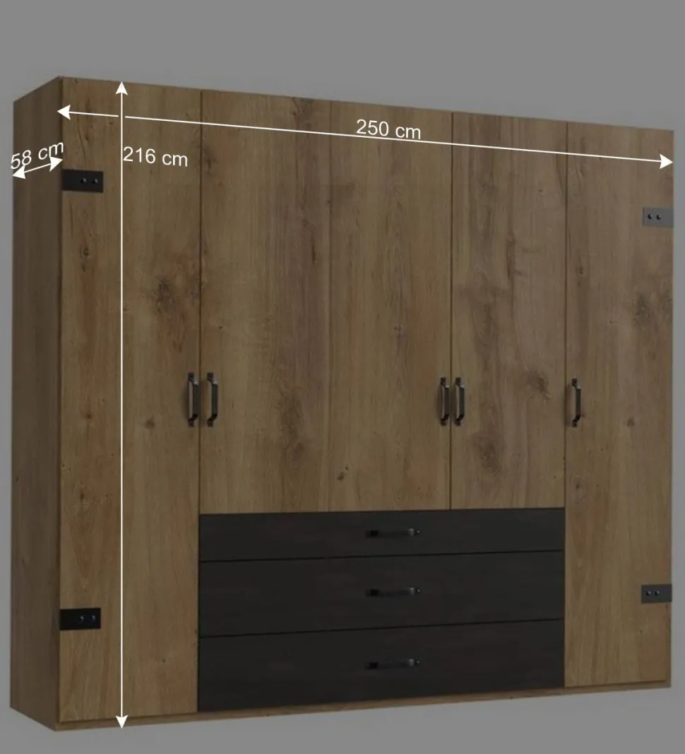 Industrial Schlafzimmerschrank mit fünf Türen - Bram