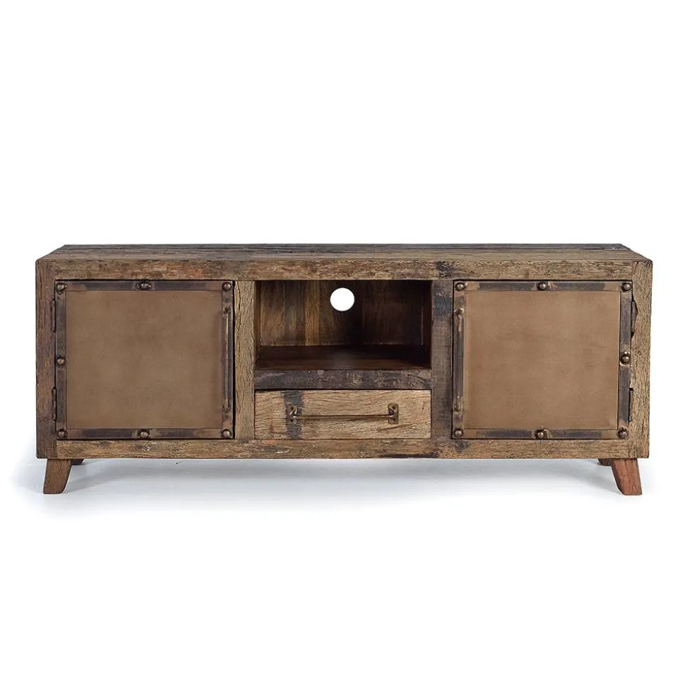 Industrial TV Kommode aus Altholz und Metall - Stock