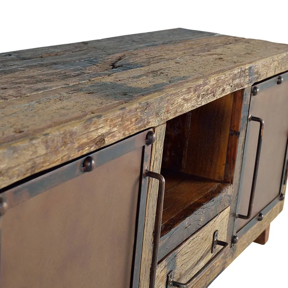 Industrial TV Kommode aus Altholz und Metall - Stock
