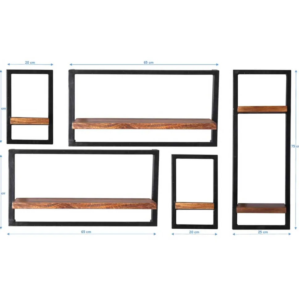 Industrie Look Regale für die Wand - Mendoza (fünfteilig)