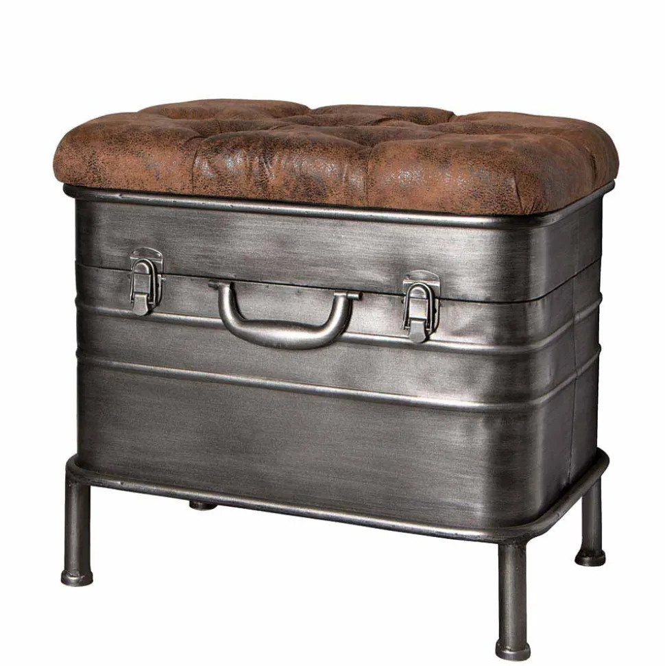 Industry Truhenbank aus Stahl Uladan mit Kunstleder Polster Braun