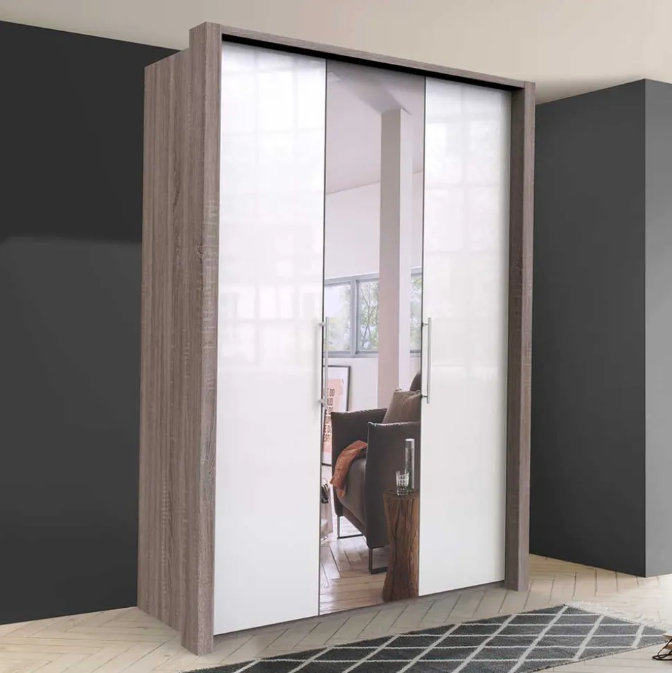 Jugendzimmer Kleiderschrank mit Spiegel & Glas Weiß - Empresian