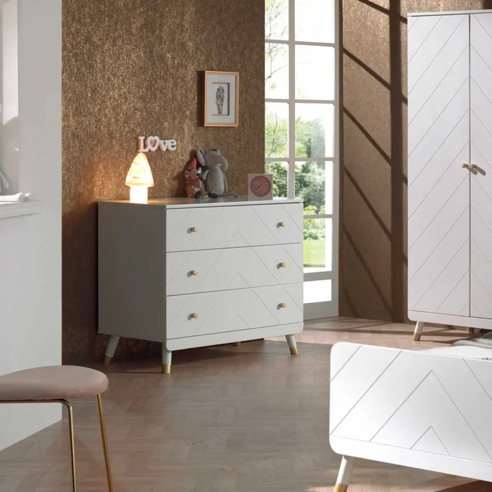 Jugendzimmer Möbel in Weiß & Gold - Zimventa (vierteilig)