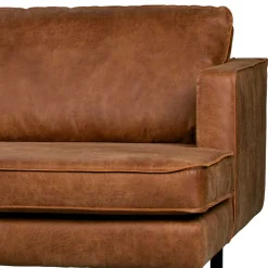Kantiges Echtleder Ecksofa in Cognac Braun - Artemi