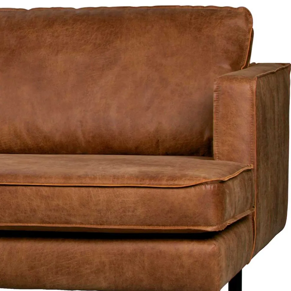 Kantiges Echtleder Ecksofa in Cognac Braun - Artemi