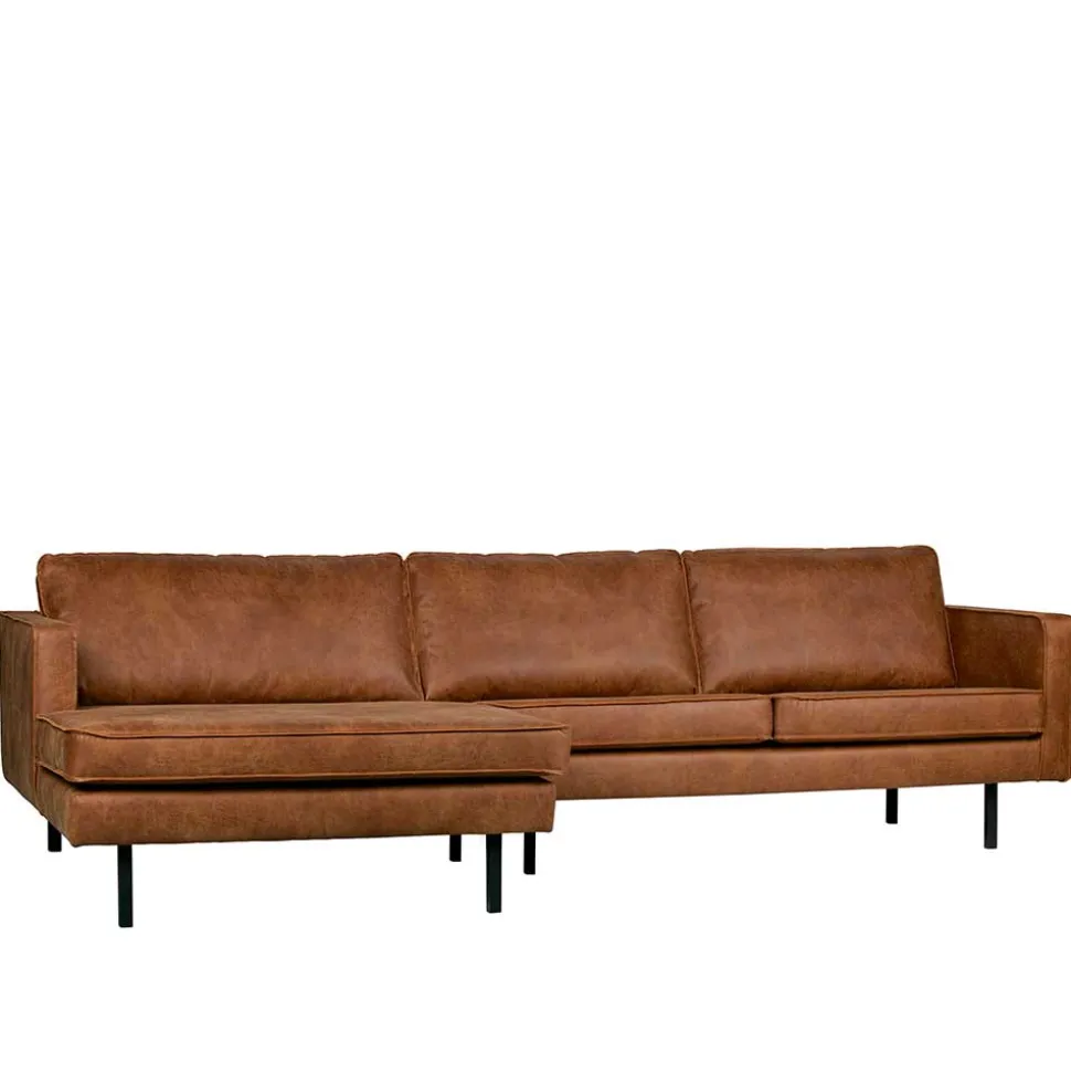 Kantiges Echtleder Ecksofa in Cognac Braun - Artemi