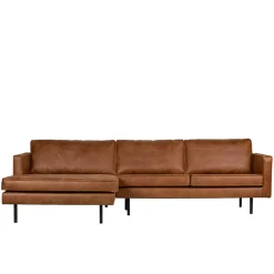 Kantiges Echtleder Ecksofa in Cognac Braun - Artemi