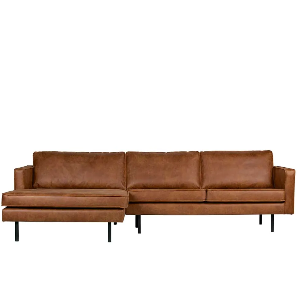 Kantiges Echtleder Ecksofa in Cognac Braun - Artemi